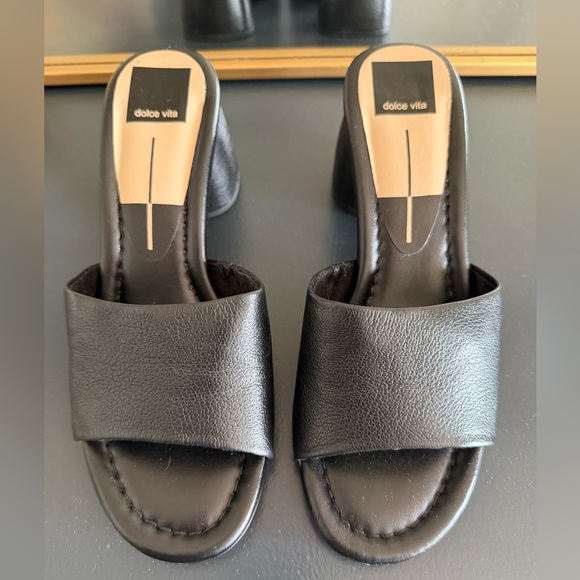 Dolce Vita Black Leather Slide Mules - Picture 2 of 7